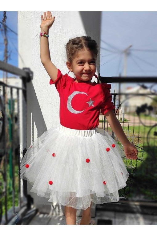 شانه پرچم ترک اکریلیکی 9سن چین‎دار طوسی قرمز دخترانه تیشرت برند Novy Baby کد 1698472998