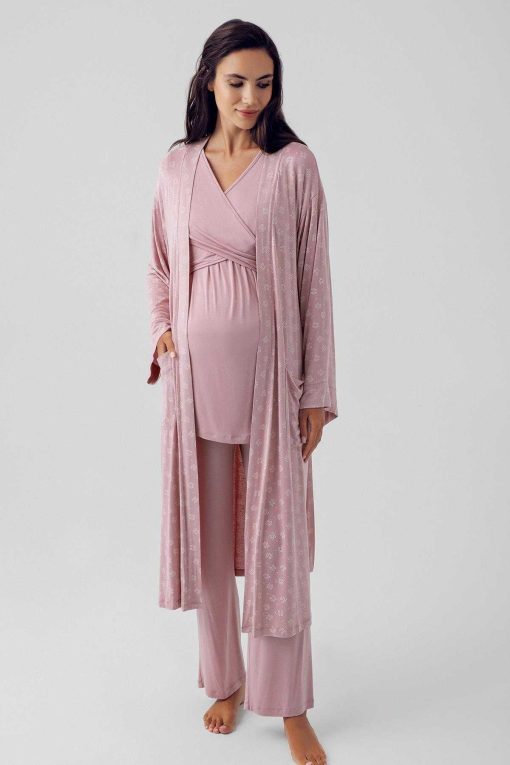 لباس راحتی ابریشم مصنوعی کشی طرح‎دار آستین بلند بارداری برند Artış کد 1700209161