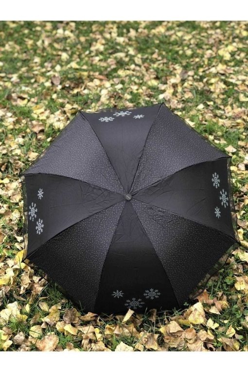 چتر دانه برف طرح‎دار خال خالی زنانه مشکی برند Rainwalker کد 1701208026