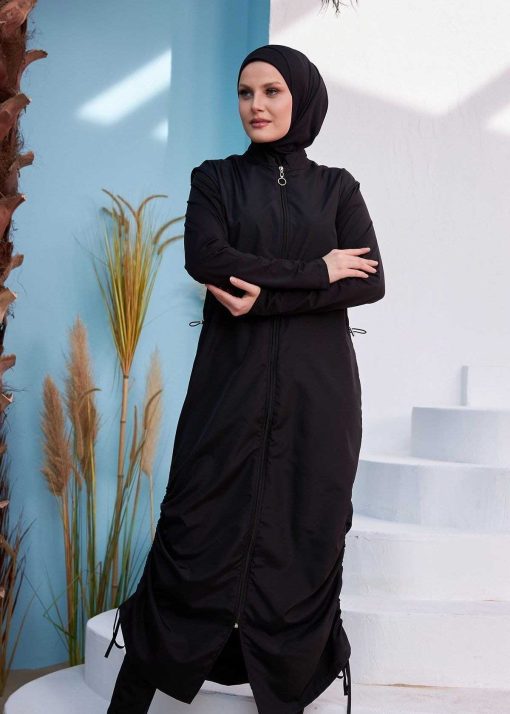 مایو اسلامی پوشیده کامل قد بلند طراحی مشکی فاطما برند Remsa Mayo کد 1700603889