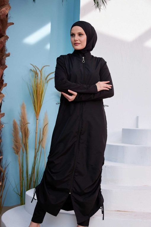 مایو اسلامی پوشیده کامل قد بلند طراحی مشکی فاطما برند Remsa Mayo کد 1700603889