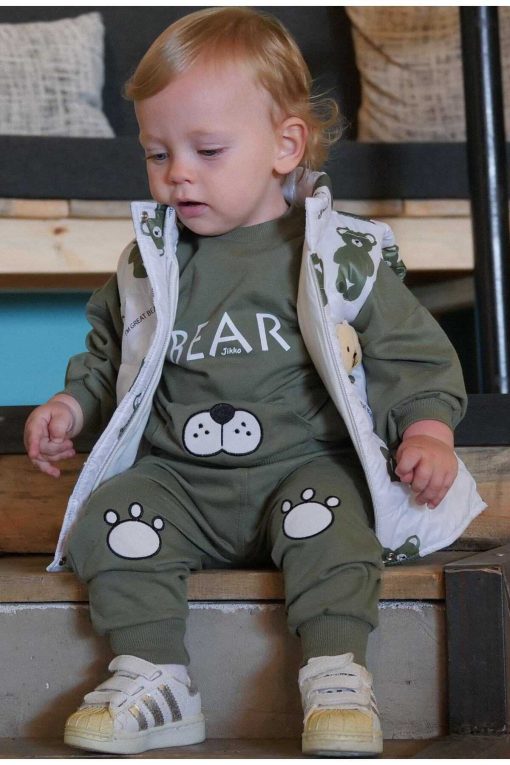 ست لباس راحتی جلیقه دار اکسسوار دو نخ کودک پفدار خرس کوچولو پسر برند Jikko Baby کد 1700684178