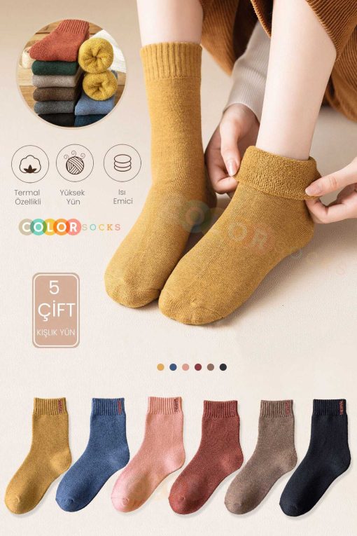 جوراب حوله زمستانی حرارتی 5ست جاذب) (حرارت زنانه برند Color Socks کد 1700574730