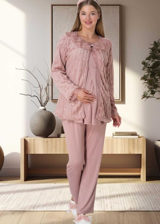 پیژامه لیکرا ابریشم مصنوعی مخمل 75پنبه لباس بلند و گشاد برند Mecit Pijama کد 1700572156