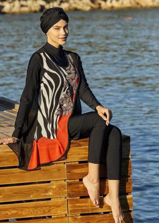 مایو اسلامی پوشیده کامل لایکرا 4237مشکی 3تایی زنانه برند Remsa Mayo کد 1700603884