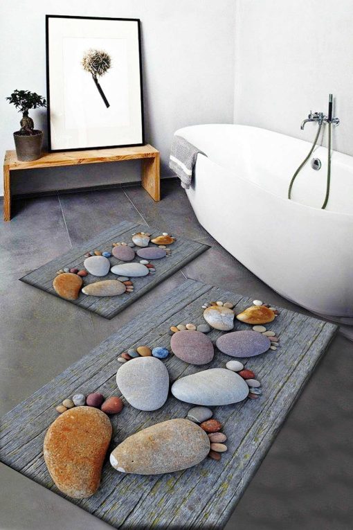 زیرپایی فرش حمام قابل شستشو کف لیز نمیخورد طرح‎دار پا طوسی سنگ ها برند Else Halı کد 1700080195