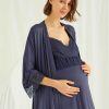 لباس شب زیور آلات شیردهی قابل تنظیم بلند و گشاد توری سرمه ای بارداری بند‎دار زنانه برند MONAMİSE کد 1700531776