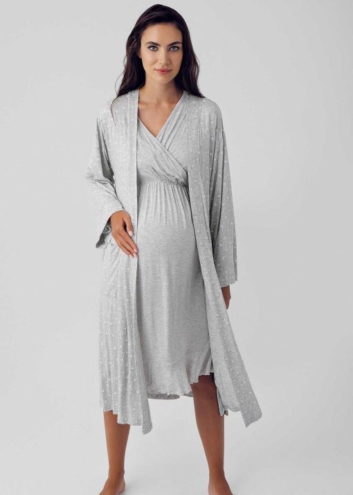 ست لباس شب ابریشم مصنوعی کشی طرح‎دار آستین بلند بارداری برند Artış کد 1701222383