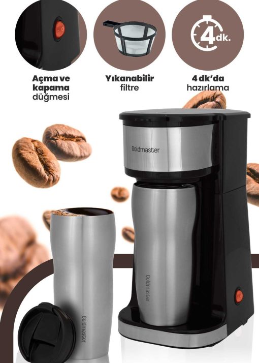 دستگاه قهوه‎ساز مسافرتی فولادی با قمقمه برند GoldMaster کد 1700773211