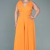 سرهمی لباس مجلسی سایز بزرگ شیفون بدون آستین نارنجی مدل اسپانیایی برند Abiyefon کد 1701303694