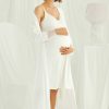 ست لباس شب شیردهی قابل تنظیم بلند و گشاد توری شیری بارداری بند‎دار زنانه برند MONAMİSE کد 1700531781