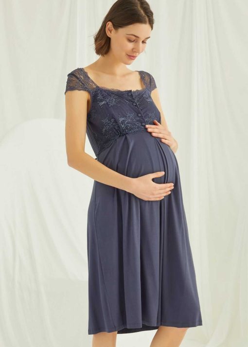 لباس شب سرمه ای بارداری زنانه برند MONAMİSE کد 1700536278