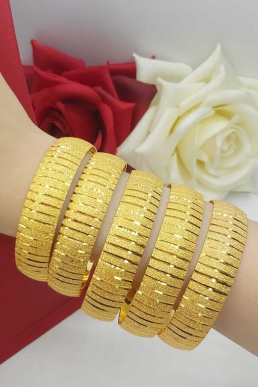 دستبند ساده خطدار 22عیار روکش طلایی 1.5cm برند Yıldız Gold İmitasyon کد 1700663907