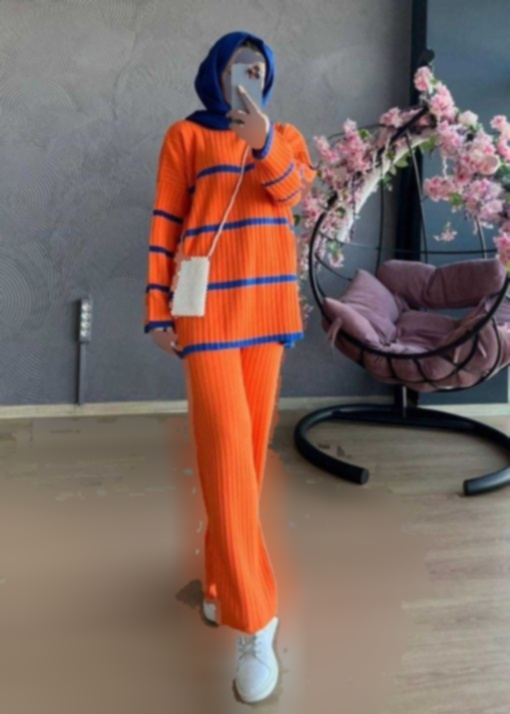 ست بافتنی دو رنگ نارنجی برند Şule Giyim کد 1703157595