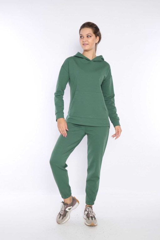 ست لباس راحتی سوییشرت جیب دار کلاهدار سبز مورد زنانه برند NEED LİFE کد 1703066947