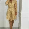 لباس مجلسی سایز بزرگ یقه هفت طلایی زنانه برند zks grup tekstil کد 1703312790