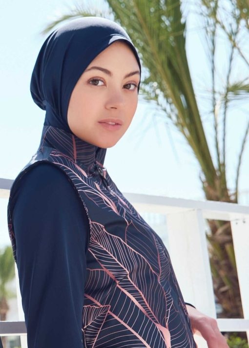 مایو اسلامی پوشیده کامل برگ طرح‎دار سرمه ای رو برند Haşema کد 1701907396
