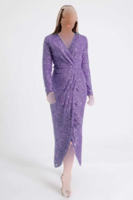 لباس مجلسی سایز بزرگ طراحی پولکی یقه هفت نیلی زنانه برند zks grup tekstil کد 1703310091