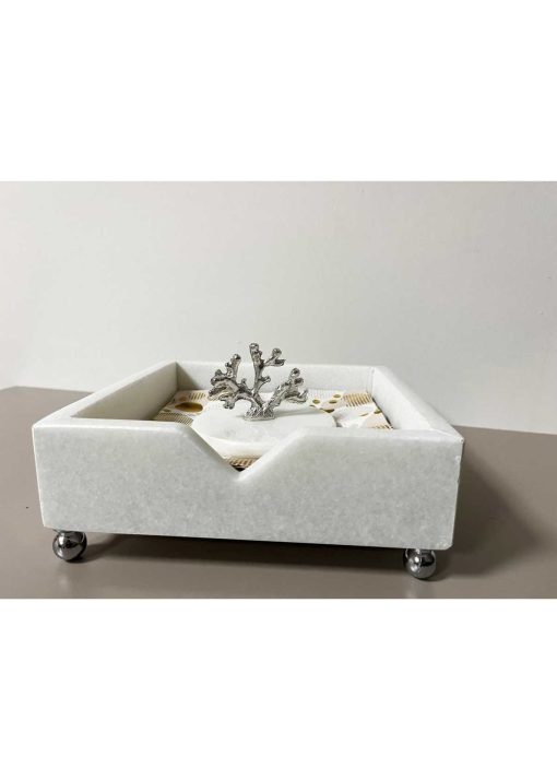 جعبه دستمال سفره ساده طبیعی طرح‎دار سنگ مرمر مرجانی نقره سفید برند Modestmarluxury کد 1701437235