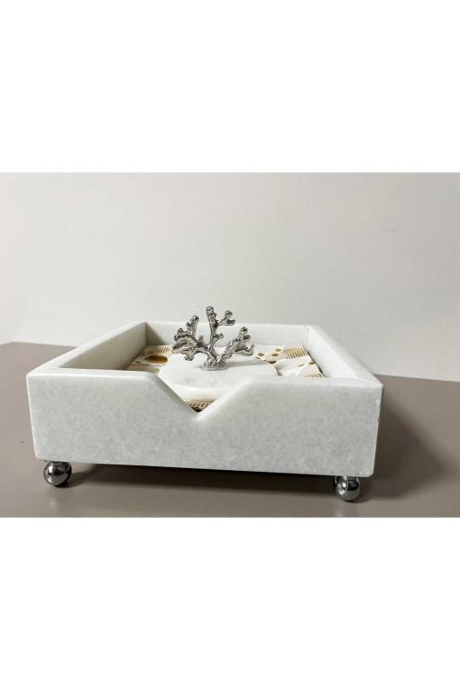 جعبه دستمال سفره ساده طبیعی طرح‎دار سنگ مرمر مرجانی نقره سفید برند Modestmarluxury کد 1701437235