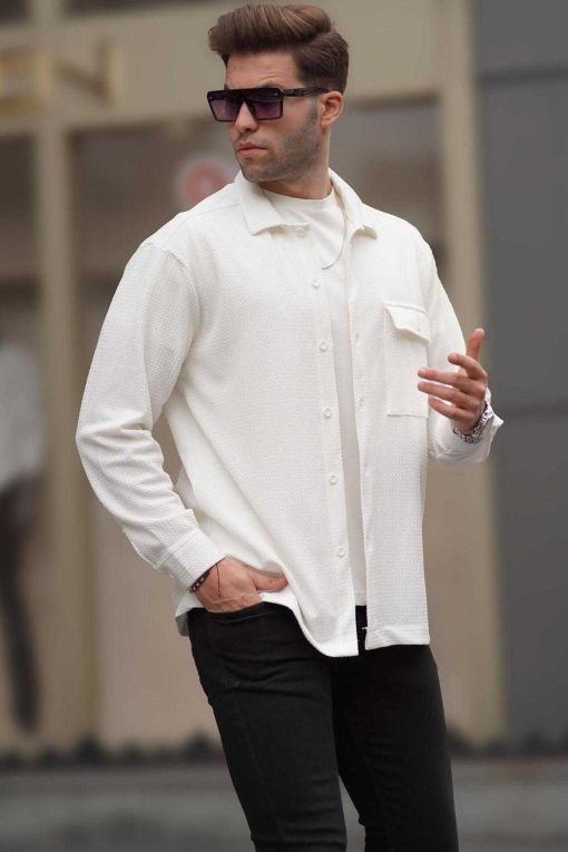 پیراهن ساده سفید مردانه برند Madmext کد 1706000313