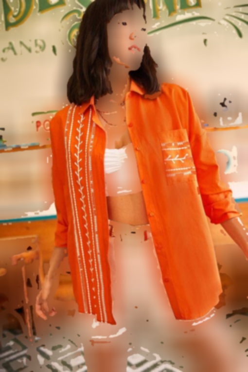 پیراهن بافته شده چاپی طرح‎دار جیبدار نارنجی زنانه برند Olalook کد 1708584117