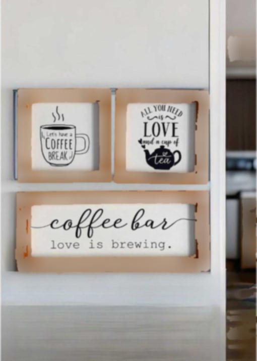 ست تابلو دیوار گوشه ای آشپزخانه چوب چای دکوری قهوه برند Tooall کد 1706889674
