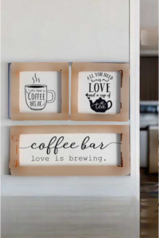 ست تابلو دیوار گوشه ای آشپزخانه چوب چای دکوری قهوه برند Tooall کد 1706889674