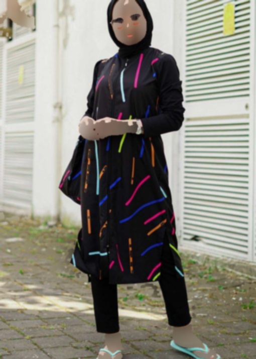 مایو اسلامی پوشیده کامل طرح‎دار مشکی زنانه برند Minel کد 1706943672