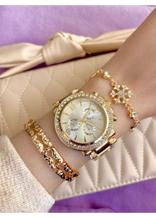 دستبند ساعت مچی ست فلزی ترکیبی رنگ طلایی زنانه برند Arzu Butik کد 1711698650