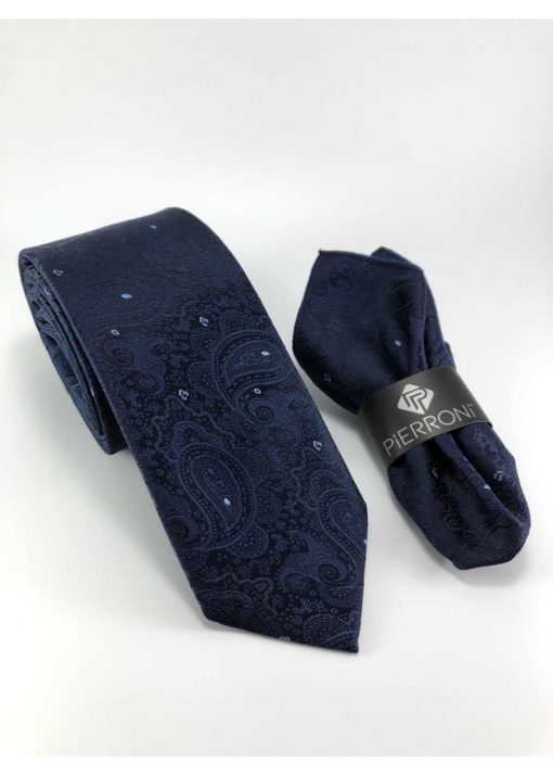 کراوات شال با دستمال طرح سرمه ای مردانه برند PİERRONİ کد 1710166609