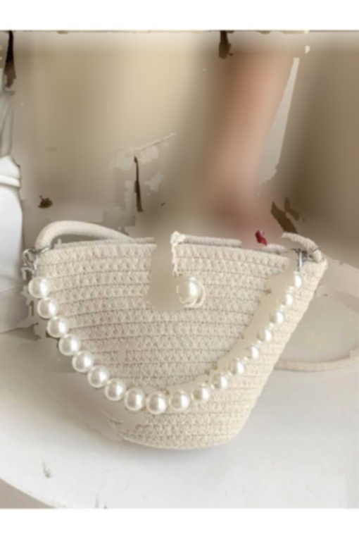 کیف دوشی طراحی مروارید دوزی شده طرحدار سفید زنانه برند Katusa کد 1709878890
