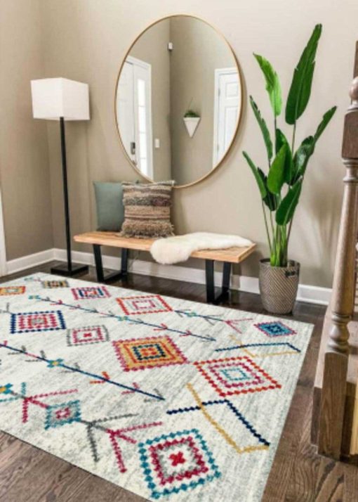 قالیچه قابل شستشو مدرن کاموایی طرح‎دار نقطه/احساس فرش برند ESTA HALI کد 1711522472