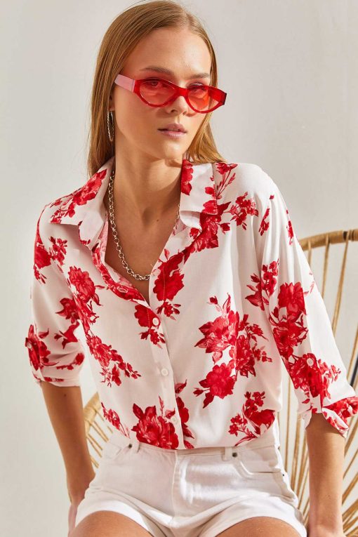 پیراهن ابریشم مصنوعی تا شده آستین طرح گلدار زنانه برند Bianco Lucci کد 1710150112