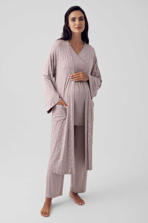 لباس راحتی ابریشم مصنوعی کشی طرح‎دار آستین بلند بارداری برند Artış کد 1714003262