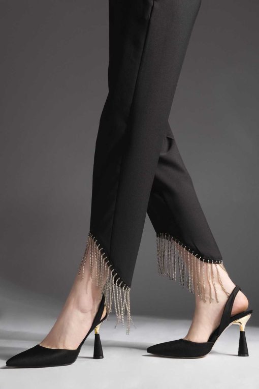 کفش پاشنه بلند استیلتو پشت طرح‎دار نوک تیز روشن طلایی مشکی یولز زنانه برند Marjin کد 1712261074