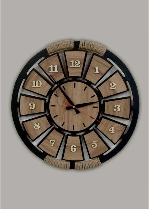 ساعت دیواری تزئینی چوب عدد دار سه بعدی طناب برند Wooden Factory کد 1715431285