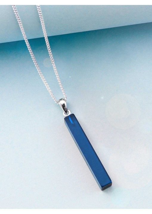 گردنبند زنجیردار مستطیلی کهربا بلند قطره ای نقره رنگ آبی کارائیب برند Amber by Mazukna کد 1715327414