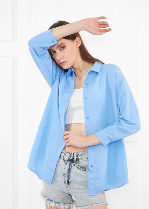 پیراهن گشاد ساده بلند آبی روشن زنانه برند brako tekstil کد 1715760000