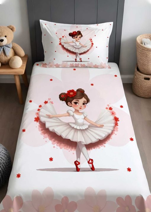 بالشت و رویه روانداز تخت خواب طرح‎دار دخترانه بالرین گل‎دار برند Evpanya کد 1715694458