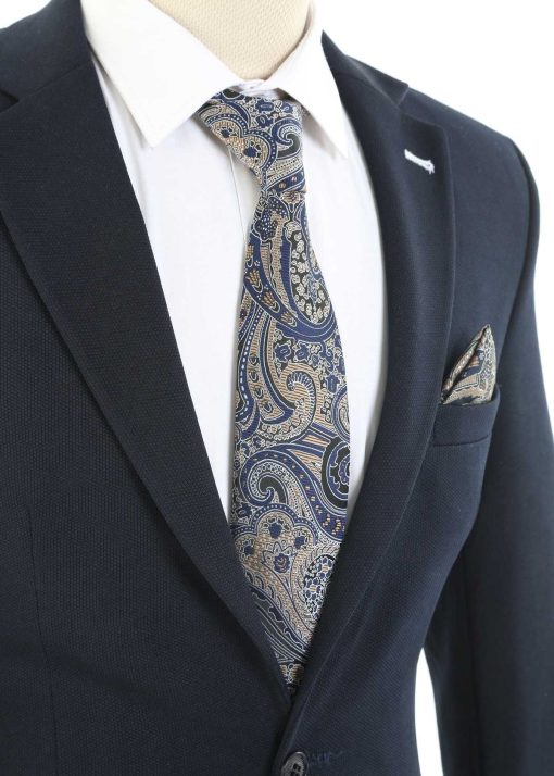 کراوات شال با دستمال طرح سرمه ای قهوه سموری برند Brianze کد 1715380444