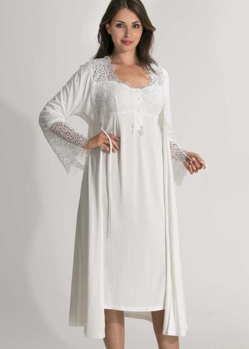 ست لباس شب شیری زنانه برند Barina Pijama کد 1714996987