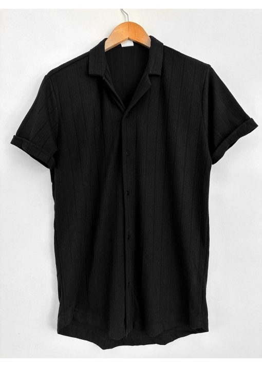 پیراهن پنبه ای آستین کوتاه تابستانی طرح‎دار مشکی مردانه برند HAWKKİNG کد 1714974556